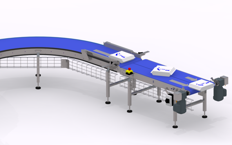 Verdraaien met 2 parallel banden twisting with 2 parallel conveyors